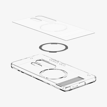 ACS08963 - Galaxy S25 Ultra Case Ultra Hybrid S in Clear White showing the inner layer hovering above the detached magring and the case