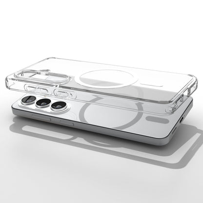 ACS10964 - Galaxy S26 Plus Case Ultra Hybrid (Mag Fit) Crystal Clear showing top view of phone and case showcase on top side by side