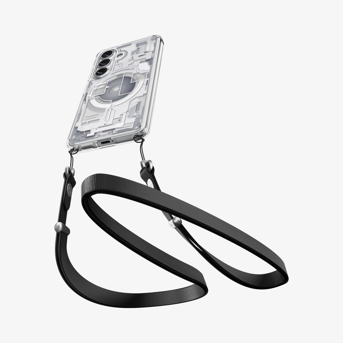ACS10967 - Galaxy S26 Plus Case Ultra Hybrid Zero One (Mag Fit) White showing device and case with double strap on bottom