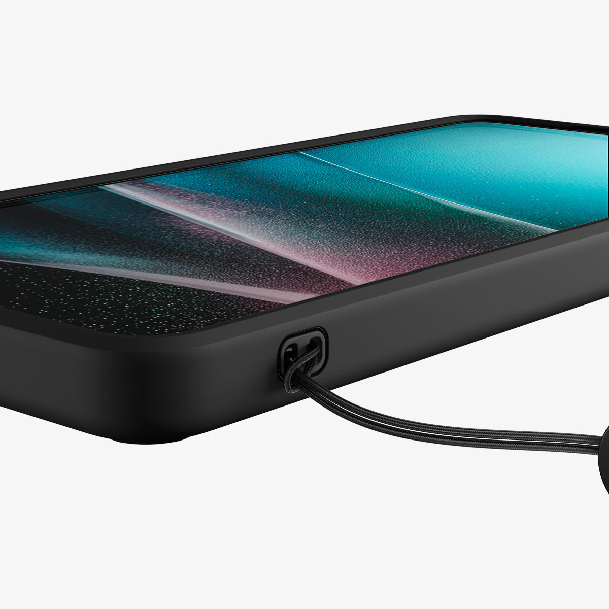 ACS10959 - Galaxy S26 Ultra Case Ultra Hybrid (Mag Fit) Matte Black showing the side with device and strap in the phone