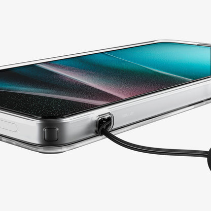 ACS10958 - Galaxy S26 Ultra Case Ultra Hybrid (Mag Fit) Crystal Clear showing the side with device and strap in the phone