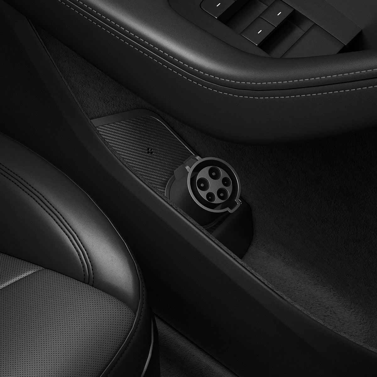 ACP11327 - Model Y Juniper (2025+) Charging Adapter Door Dock showing install in the car
