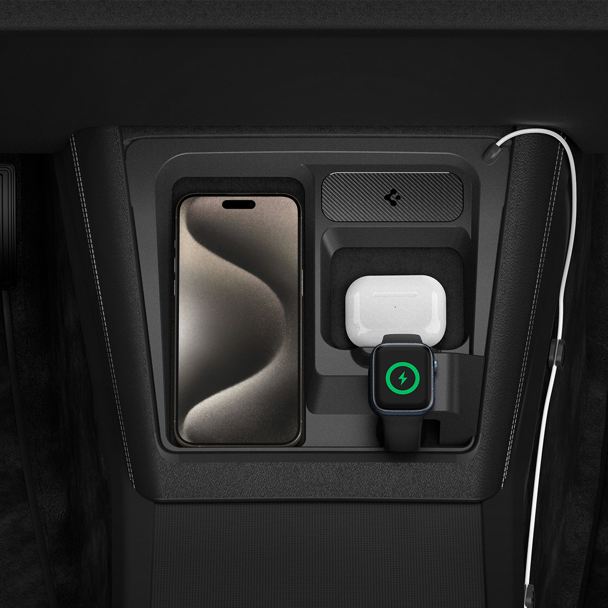 ACP07501 - Tesla Model 3 Highland - 3 in 1 Charging Organizer TO272H in Black showing top view of the product