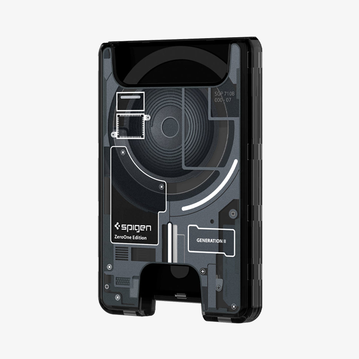 AFA11304 - Ultra Hybrid MagFit card wallet transparent black front view showcasing Zero One Edition internal design and card access cutout