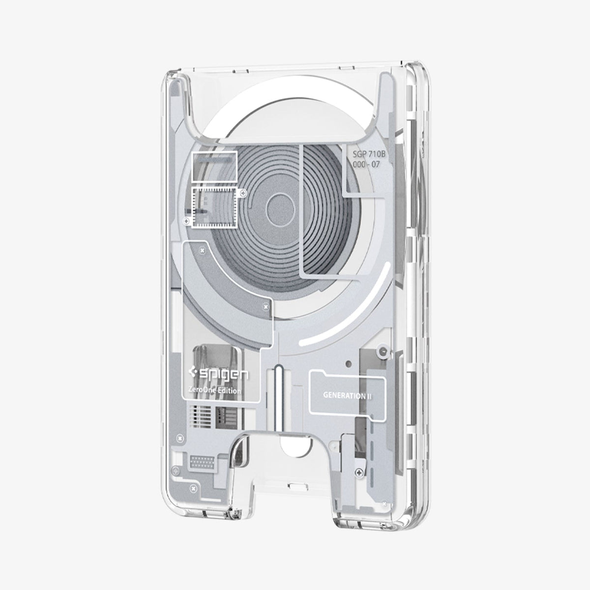 AFA11305 - Ultra Hybrid MagFit card wallet transparent white front view showcasing Zero One Edition internal design and card access cutout