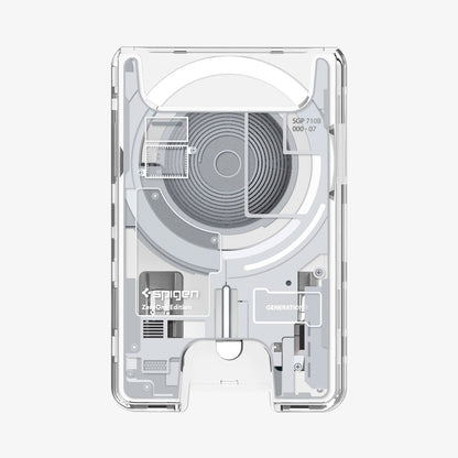AFA11305 - Ultra Hybrid MagFit card wallet transparent white close-up front view highlighting Zero One Edition circuitry design and magnetic ring detail