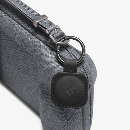 AGP09835 - Klasden Gaming Pouch 7 inch in Charcoal Gray showing the keychain with the Spigen logo