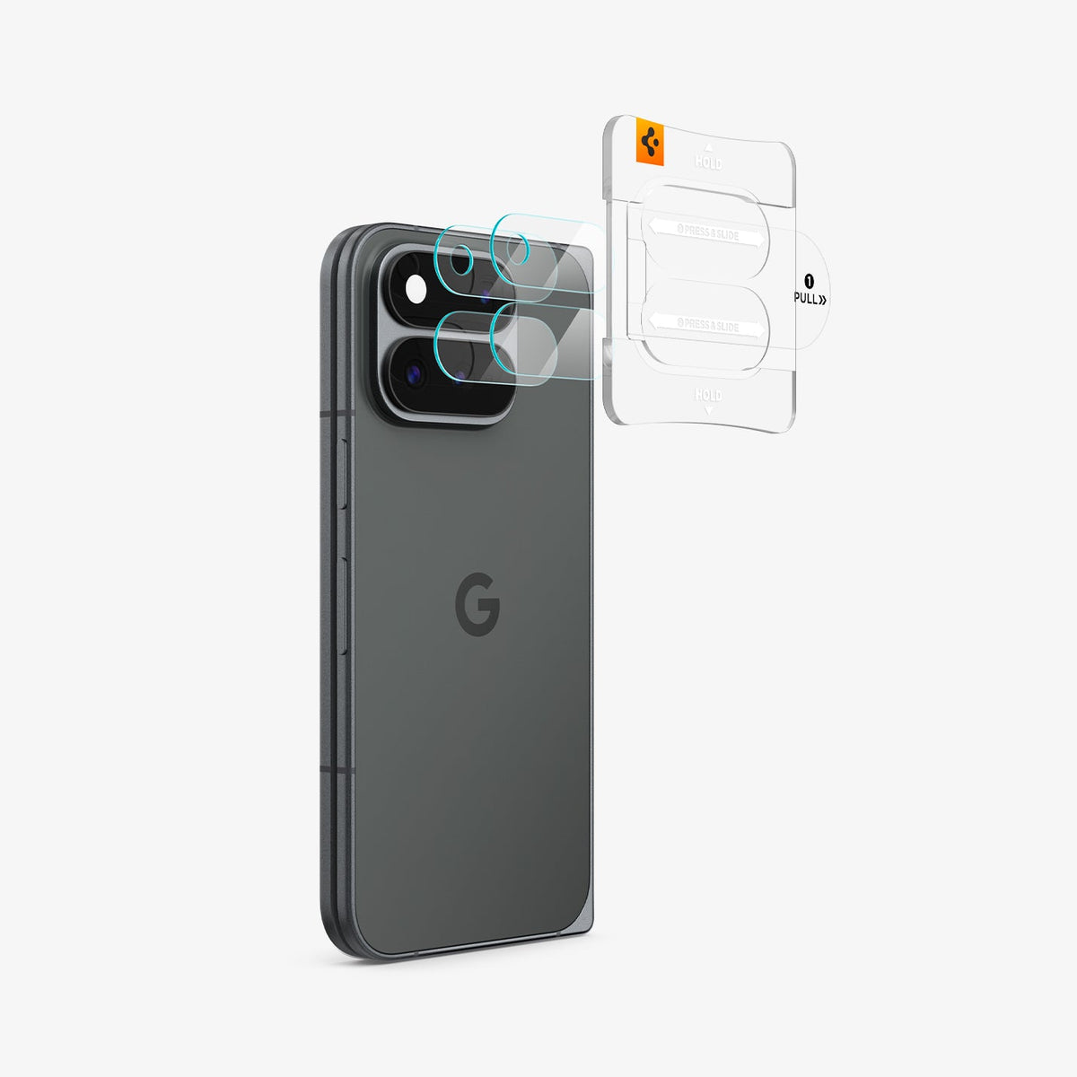 AGL11491 - Pixel 11 Pro Fold Optik EZ Fit Lens Protector lens protectors aligned with the camera lenses using the installation tray.