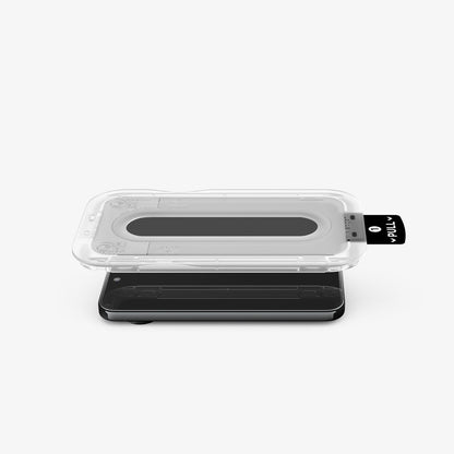 AGL11481 - Pixel 11 Pro GLAS.tR EZ Fit | Privacy EZ Fit installation tray aligned above the phone for easy application.