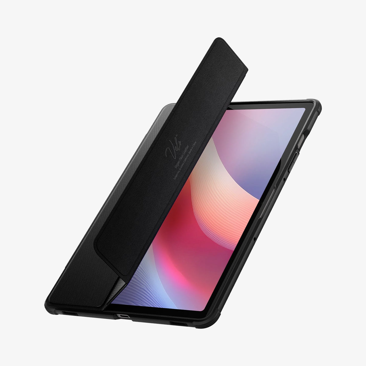 ACS09380 - Galaxy Tab S10 FE Case Rugged Armor Pro in Matte Black showing the partial front and side with front cover partially lifted