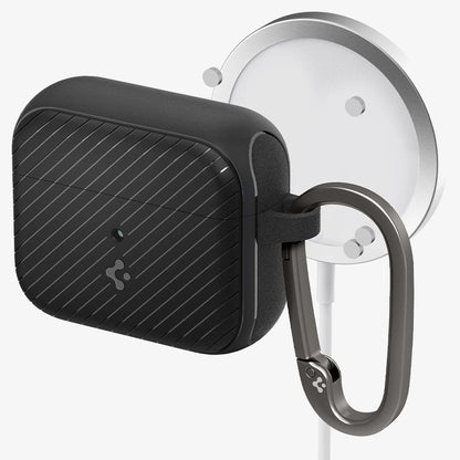ACS03644 - Airpods 3 Mag Armor in black showing the front with magsafe charger hovering behind