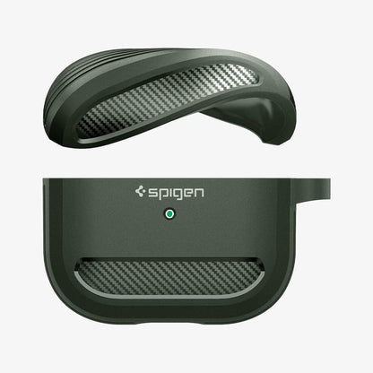 ASD01979 - Apple AirPods 3 Case Rugged Armor in military green showing the top bending and hovering above the bottom of case