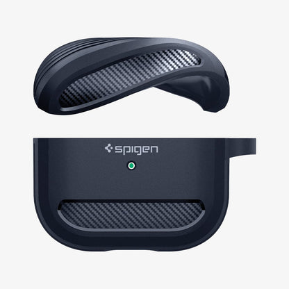 ASD01980 - Apple AirPods 3 Case Rugged Armor in charcoal gray showing the top bending and hovering above the bottom of case