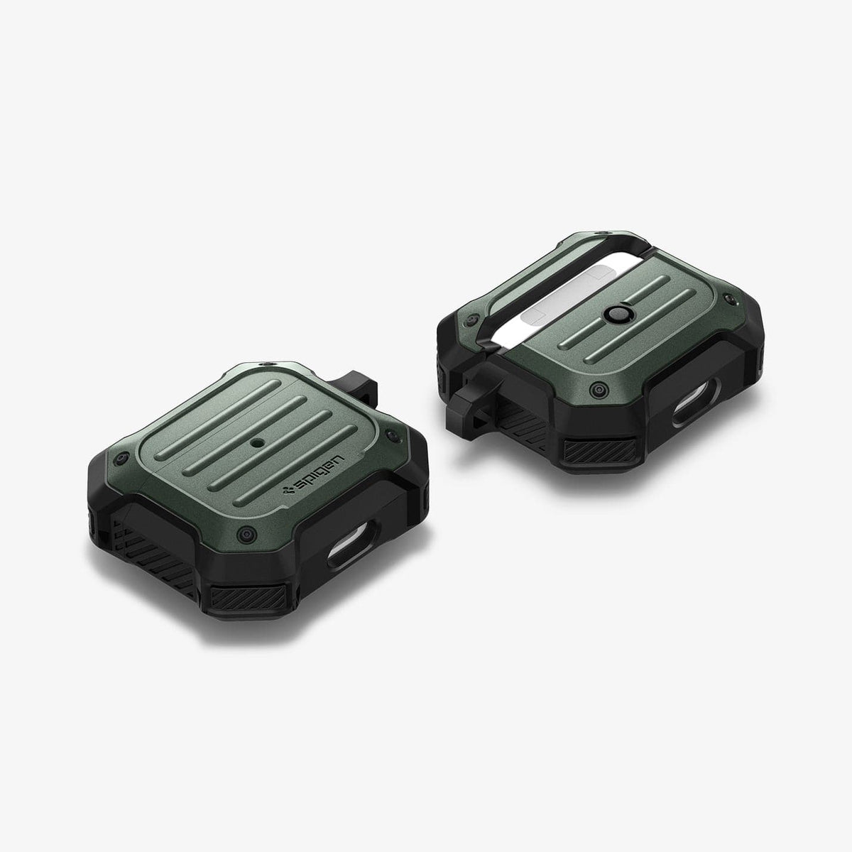 ASD01988 - Apple AirPods 3 Case Tough Armor in military green showing the front, back and sides