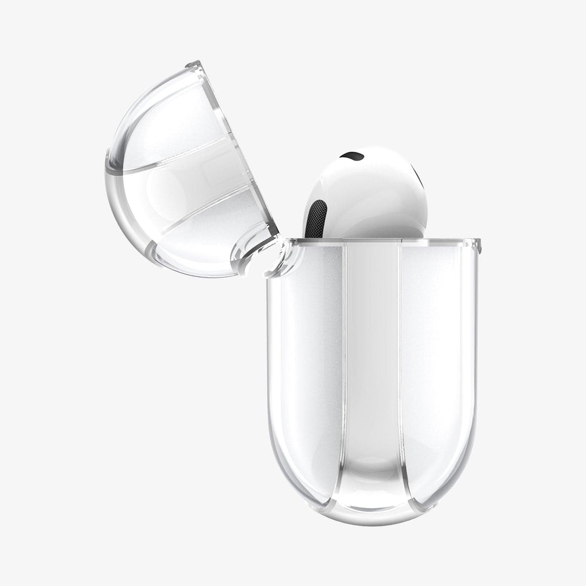 ASD01981 - Apple AirPods 3 Case Ultra Hybrid in crystal clear showing the side with top open and AirPods inside
