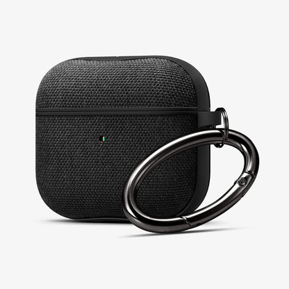 ASD02111 - Apple AirPods 3 Case Urban Fit in black showing the front, side and carabiner