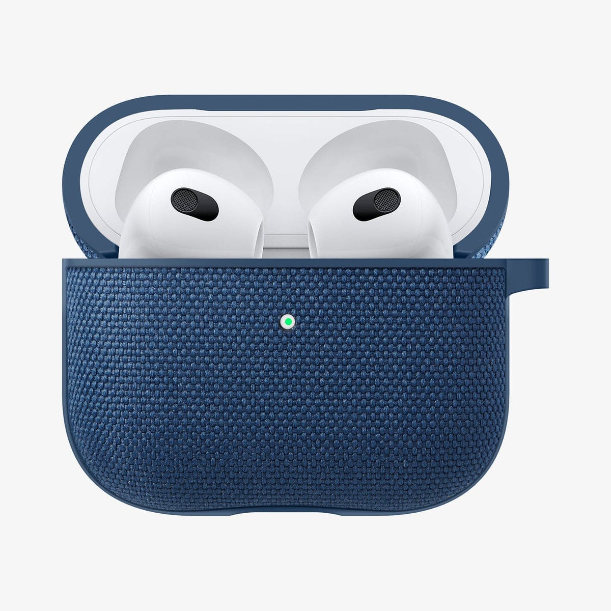 ASD02128 - Apple AirPods 3 Case Urban Fit in navy blue showing the front with top open and AirPods inside