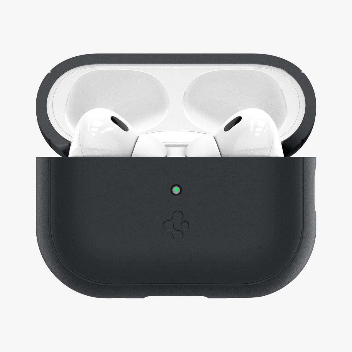 ACS05810 - Apple AirPods Pro 2 Case Silicone Fit + green strap showing the front with top open and AirPods inside