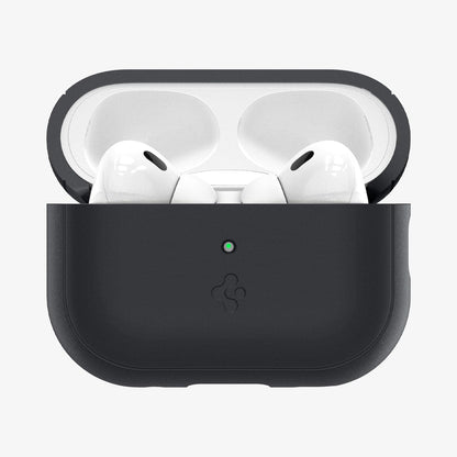 ACS05810 - Apple AirPods Pro 2 Case Silicone Fit + green strap showing the front with top open and AirPods inside