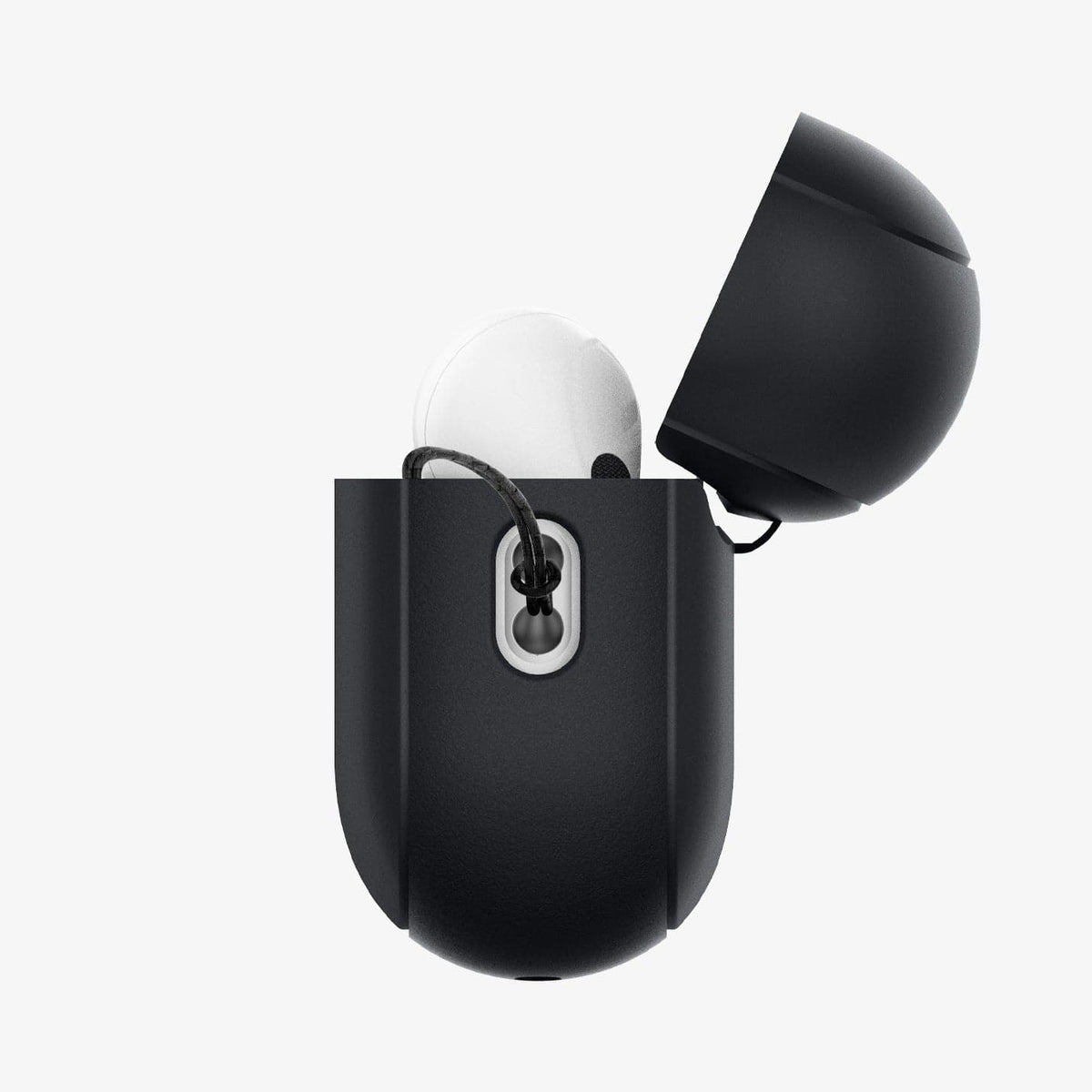 ACS05810 - Apple AirPods Pro 2 Case Silicone Fit + green strap showing the side with top open and AirPods inside
