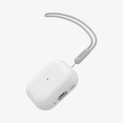ACS05811 - Apple AirPods Pro 2 Case Silicone Fit + strap in white showing the front, bottom and strap