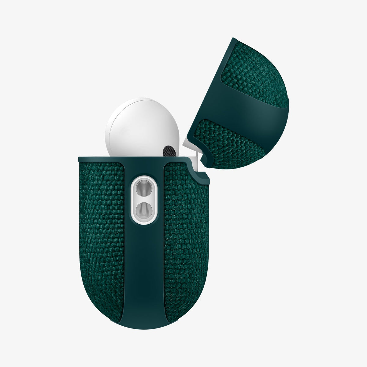 ACS11195 - AirPods Pro 3 Series Urban Fit in Midnight Green showing the side with top open and AirPods inside
