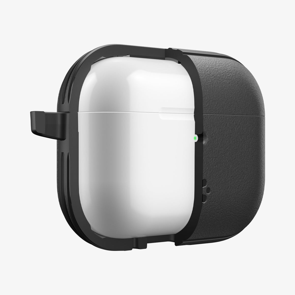 ACS09826 - AirPods Pro 3 Spigen Vault in Matte Black showing the front with case half cut open