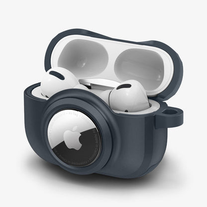 ACS04390 - Apple AirPods Pro Case Tag Armor Duo in metal slate showing the front and side with top open and AirPods inside
