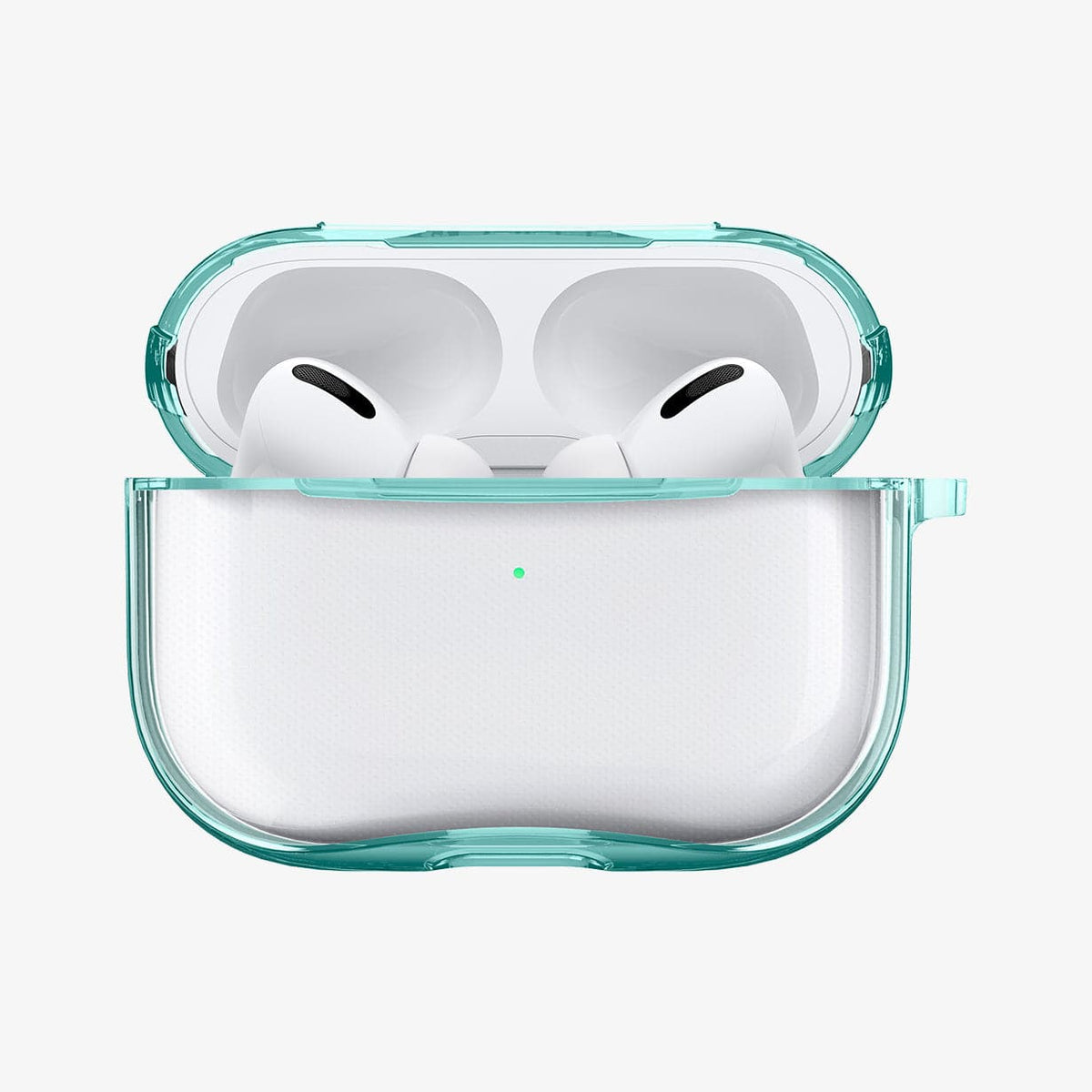 ASD01290 - Apple AirPods Pro Case Ultra Hybrid in green crystal showing the front with top open and AirPods inside