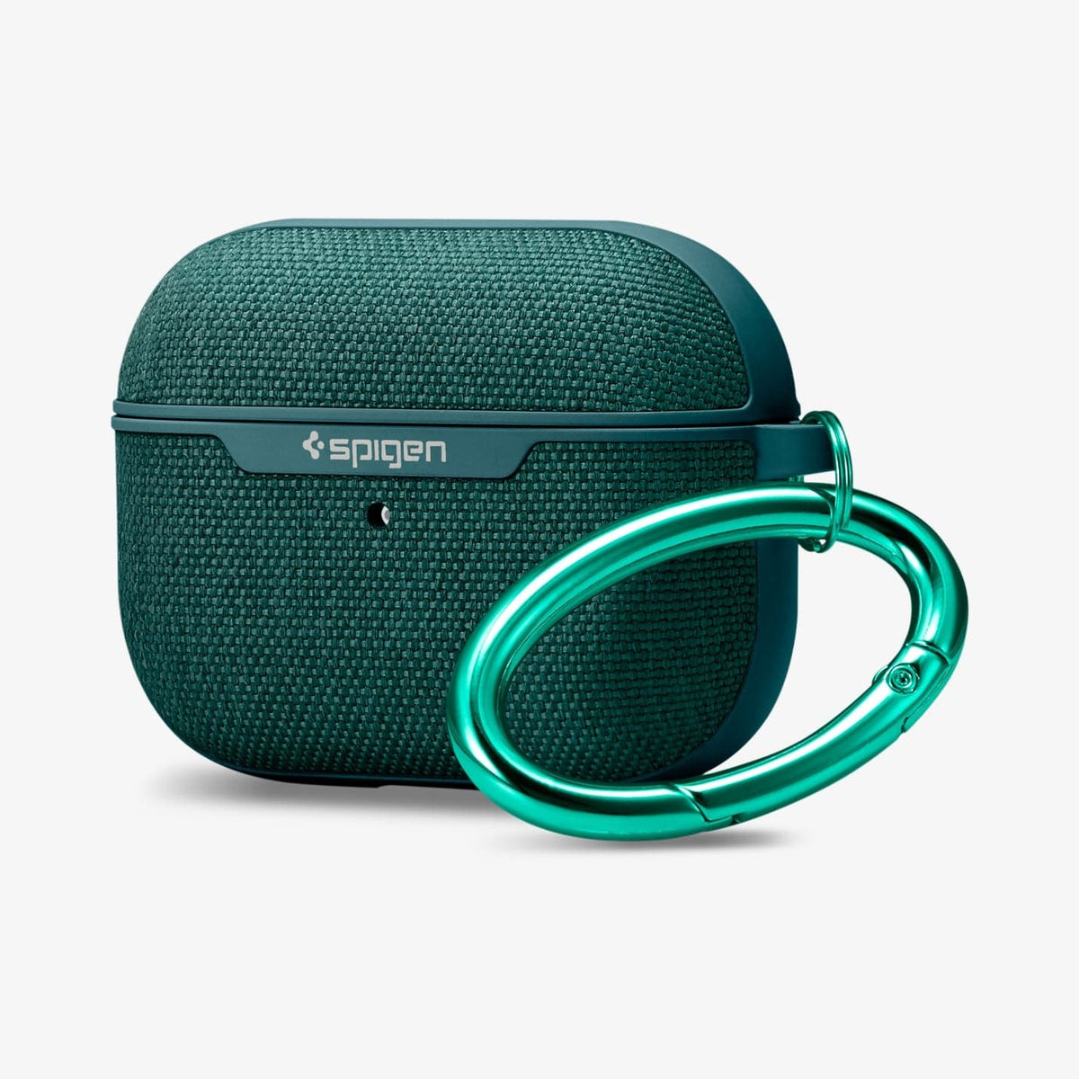 ASD00825 - Apple AirPods Pro Case Urban Fit in midnight green showing the front, side and carabiner