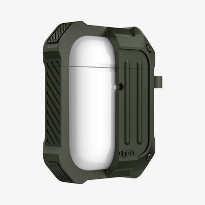 074CS26499 - Apple AirPods 1 / 2 Case Tough Armor in military green showing the front with case cut half open