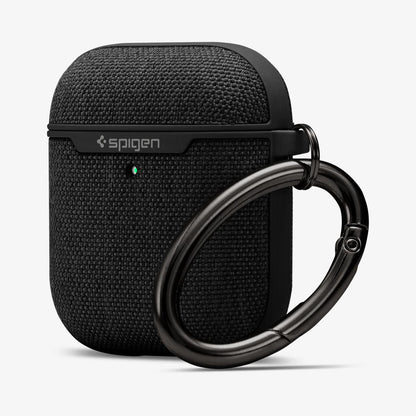 074CS27030 - Apple AirPods 1 / 2 Case Urban Fit in black showing the front, side and carabiner