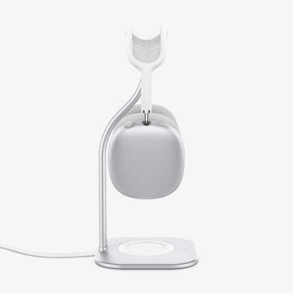AMP02817 - Apple Airpods Max MagFit Stand in silver showing the side with AirPods Max on stand