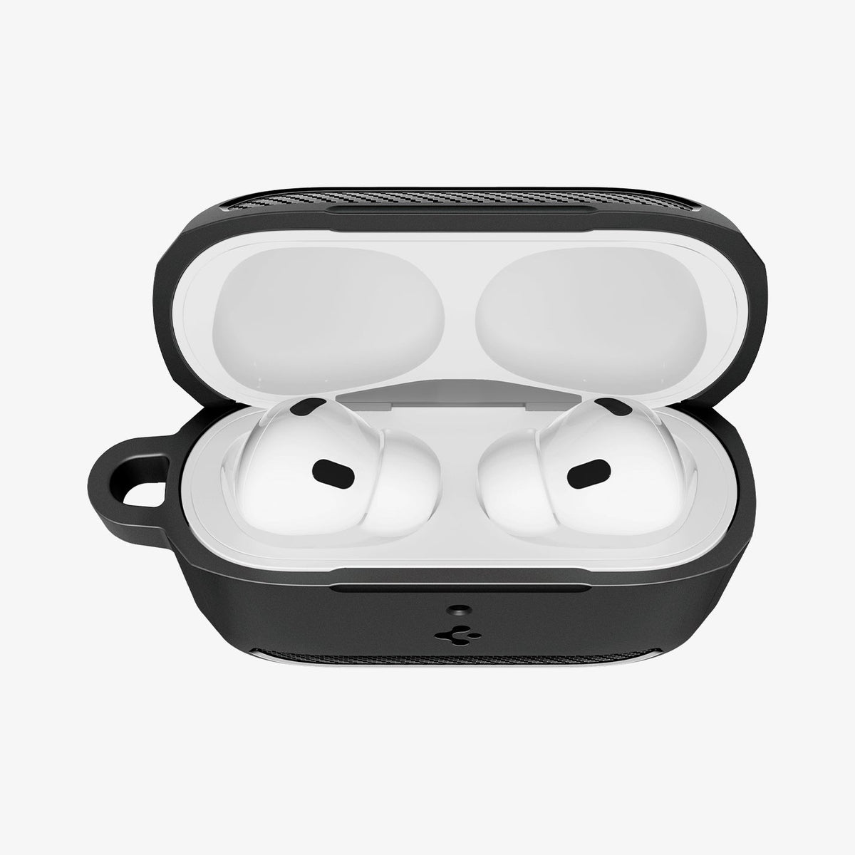 ACS09822 - AirPods Pro 3 Rugged Armor in Matte Black showing the front, half open