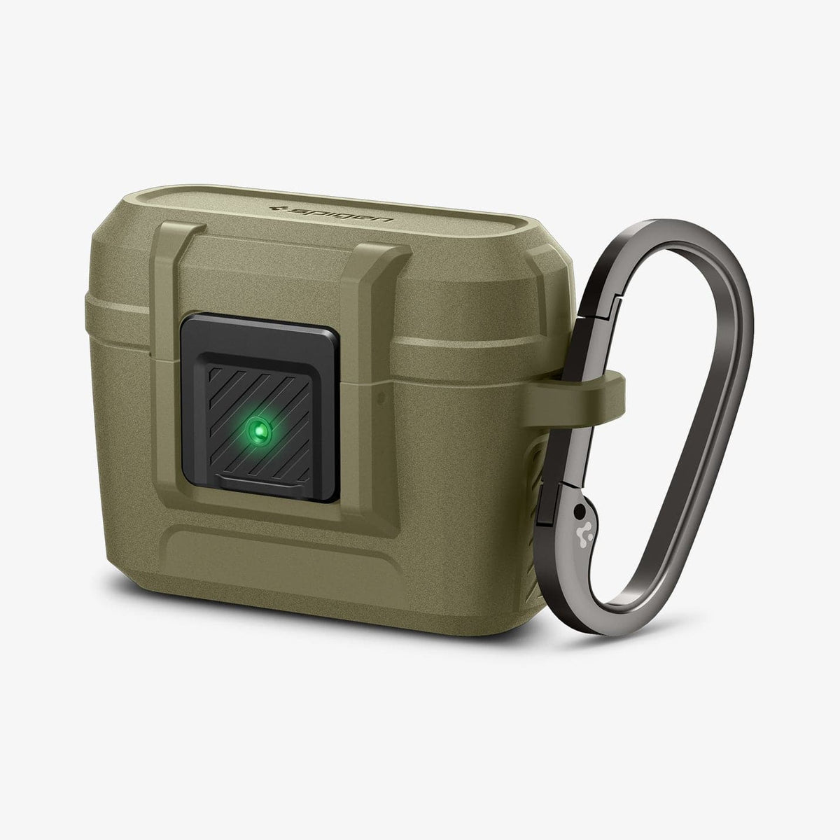 ACS05910 - Apple AirPods Pro Case Lock Fit in vintage khaki showing the front and side with carabiner