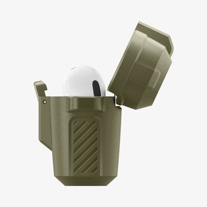 ACS05910 - Apple AirPods Pro Case Lock Fit in vintage khaki showing the side with top open and AirPods inside