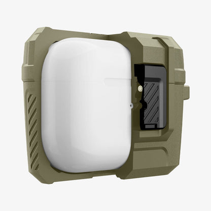 ACS05910 - Apple AirPods Pro Case Lock Fit in vintage khaki showing the front with case half cut open