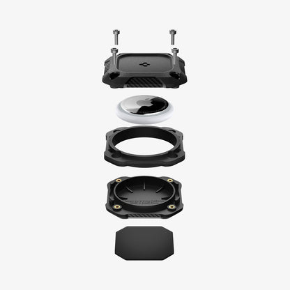 ACS09781 - 1 Pack Apple AirTag Tough Armor IP in Black showing the layers of the airtag case parts