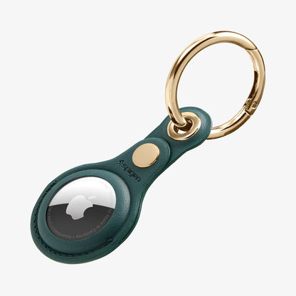 AHP03356 - AirTag Case Valentinus in midnight green showing the back and side with keyring