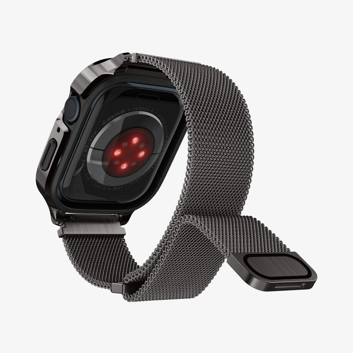 ACS04585 - Apple Watch Series (Apple Watch (45mm)) Case Metal Fit Pro in graphite showing the back and inside of watch band