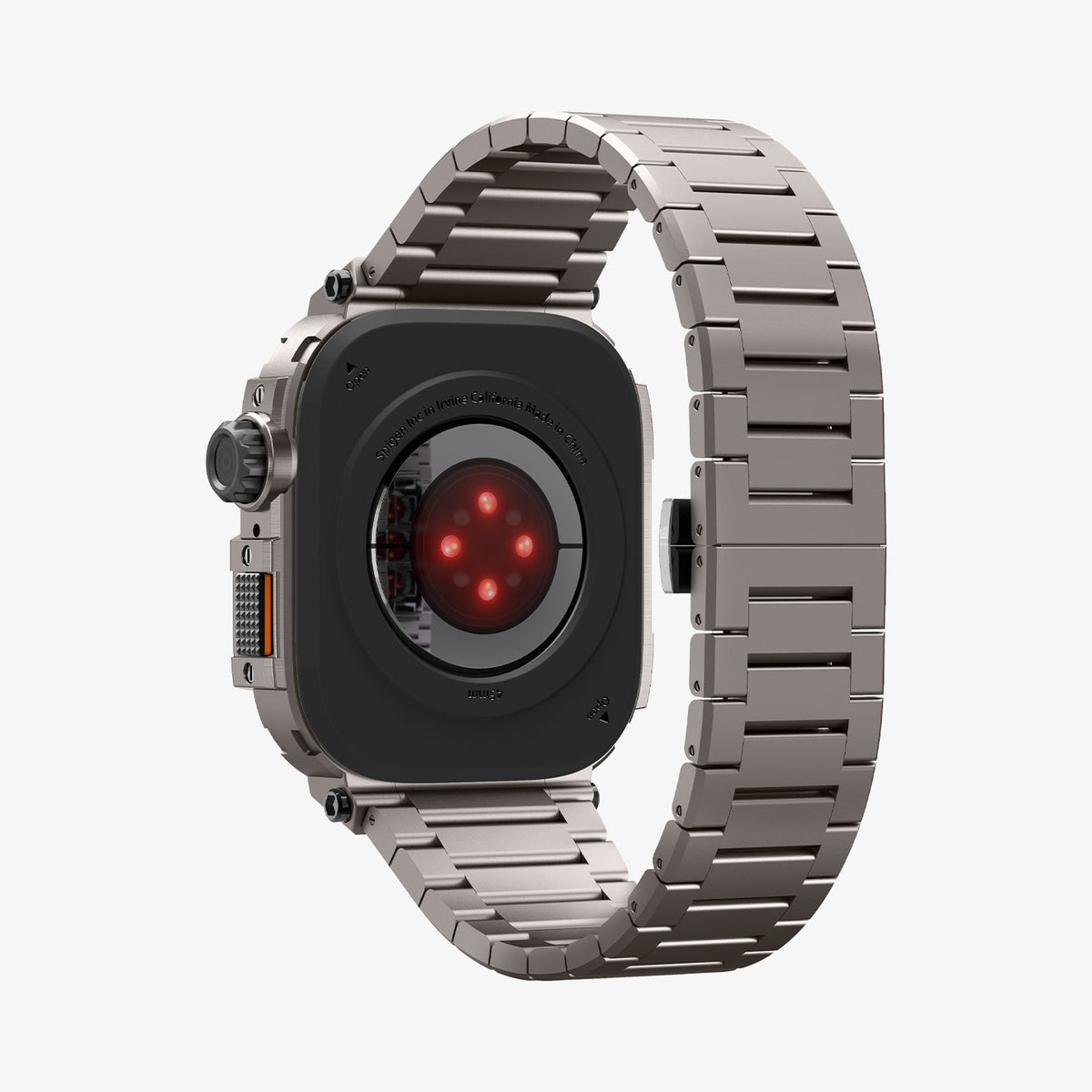 ACS07660 - Apple Watch (45mm) Case Metal Armor Pro in Gunmetal showing the partial back, partial inner of the strap and back