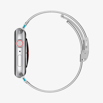 AMP07225 - Apple Watch (41mm) Sleek Link in Silver showing the side of a watch's head and side of the strap
