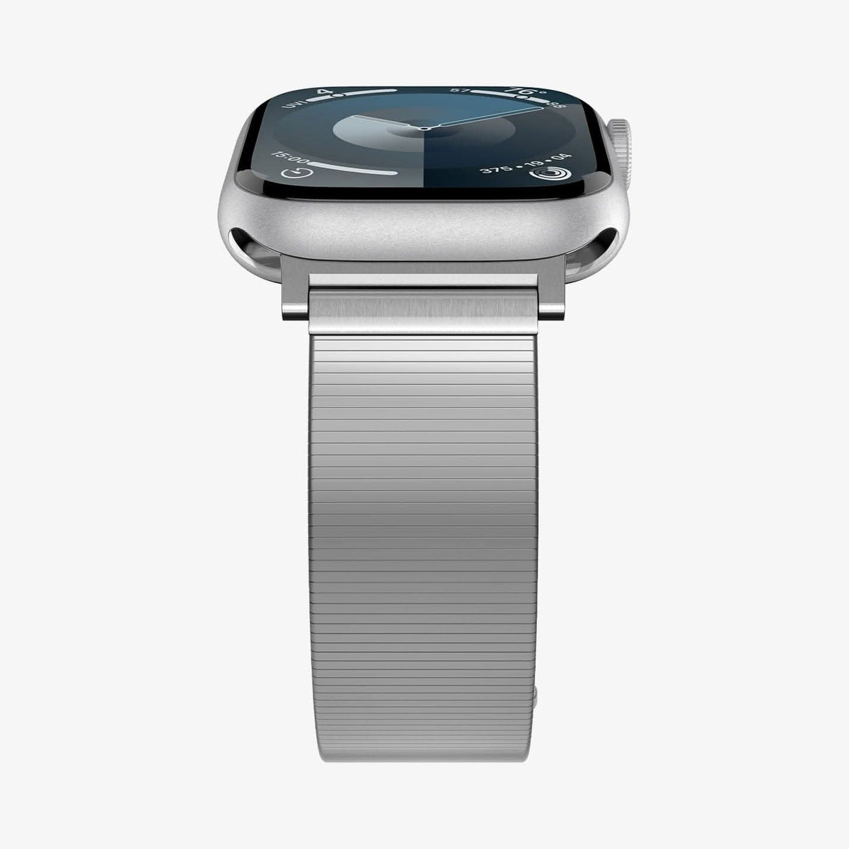 AMP07225 - Apple Watch (41mm) Sleek Link in Silver showing the partial front, side and side of a strap