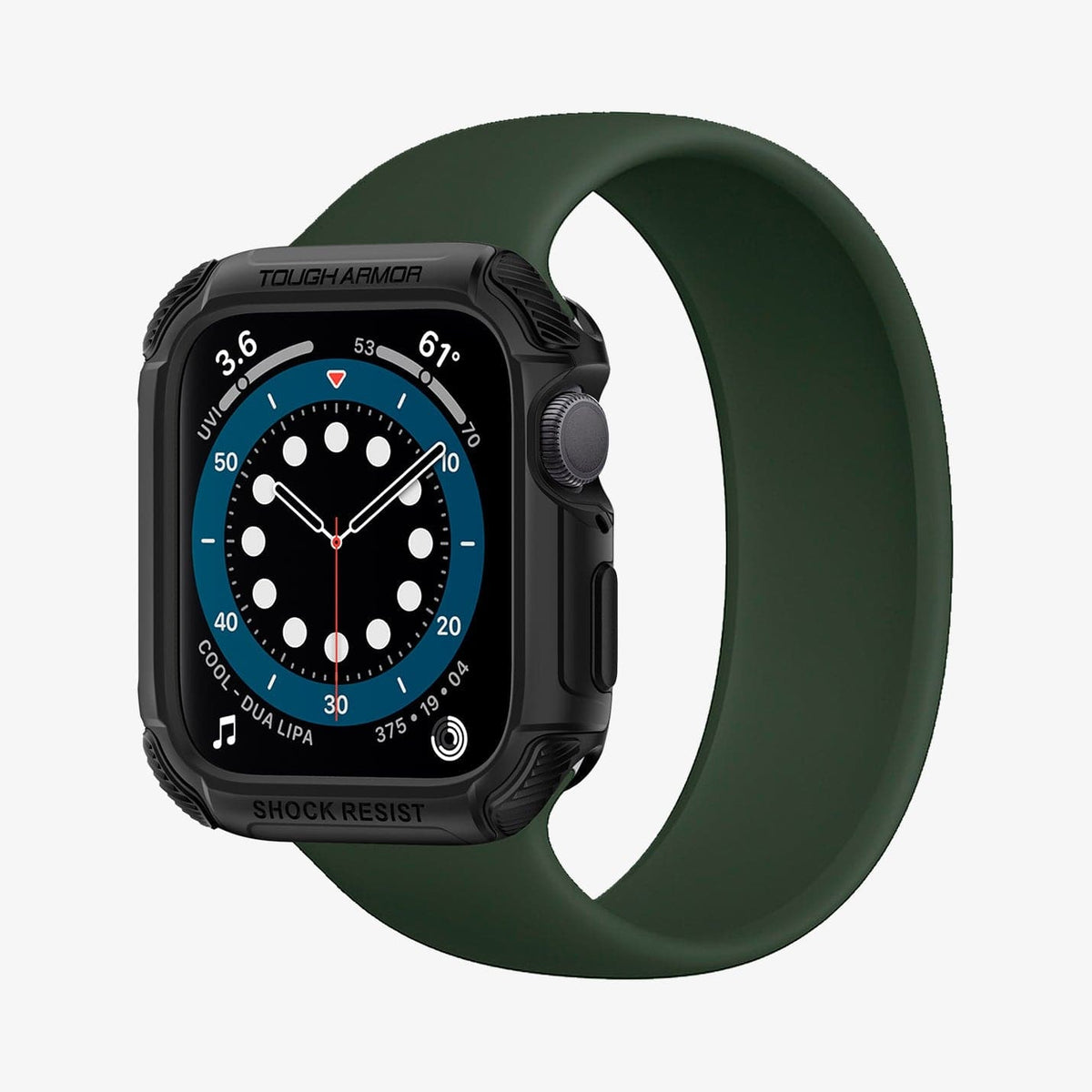 062CS24477 - Apple Watch Series (44mm) Case Tough Armor in black showing the front and inside of band