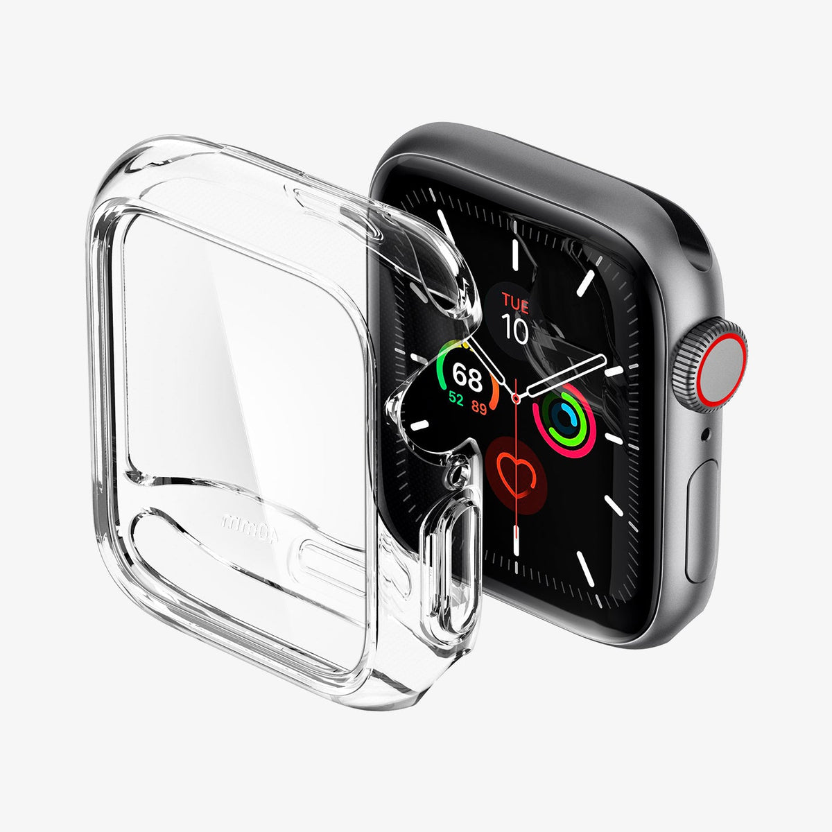 ACS00427 - Apple Watch Series (Apple Watch (40mm)) Case Ultra Hybrid in crystal clear showing the case hovering in front of watch face