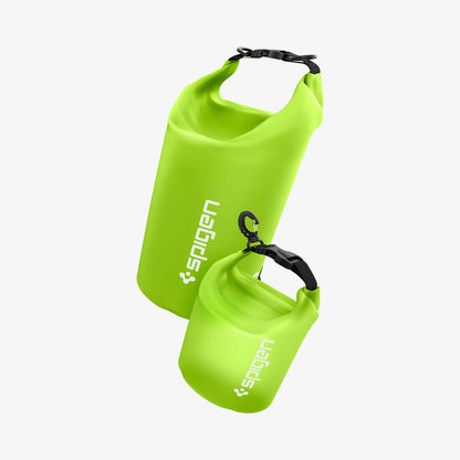 AMP06027 - AquaShield Waterproof Bag A630 in Cactus Green showing the front and partial side of smaller and larger bag
