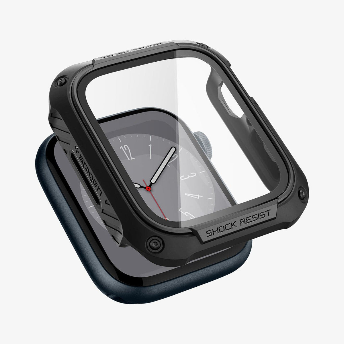 ACS04191 - Apple Watch Series (41mm) Case Tough Armor in black showing the case hovering above the watch face