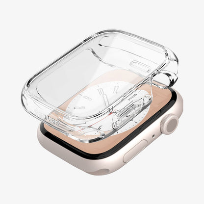 ACS04613 - Apple Watch Series (41mm) Case Ultra Hybrid in crystal clear showing the case hovering above the watch face