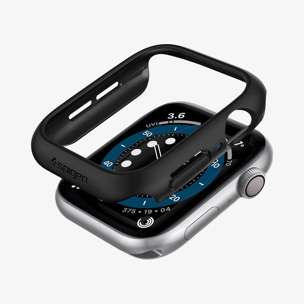 062CS24474 - Apple Watch Series (44mm) Case Thin Fit in black showing the case hovering above the watch face