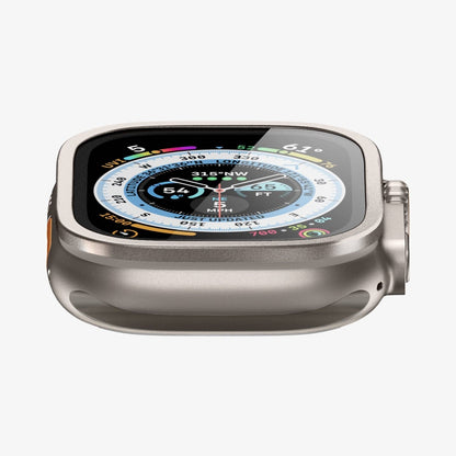 AGL06953 - Apple Watch Ultra (Apple Watch (49mm)) Screen Protector Glas.tR Slim Pro in titanium showing the bottom and partial front